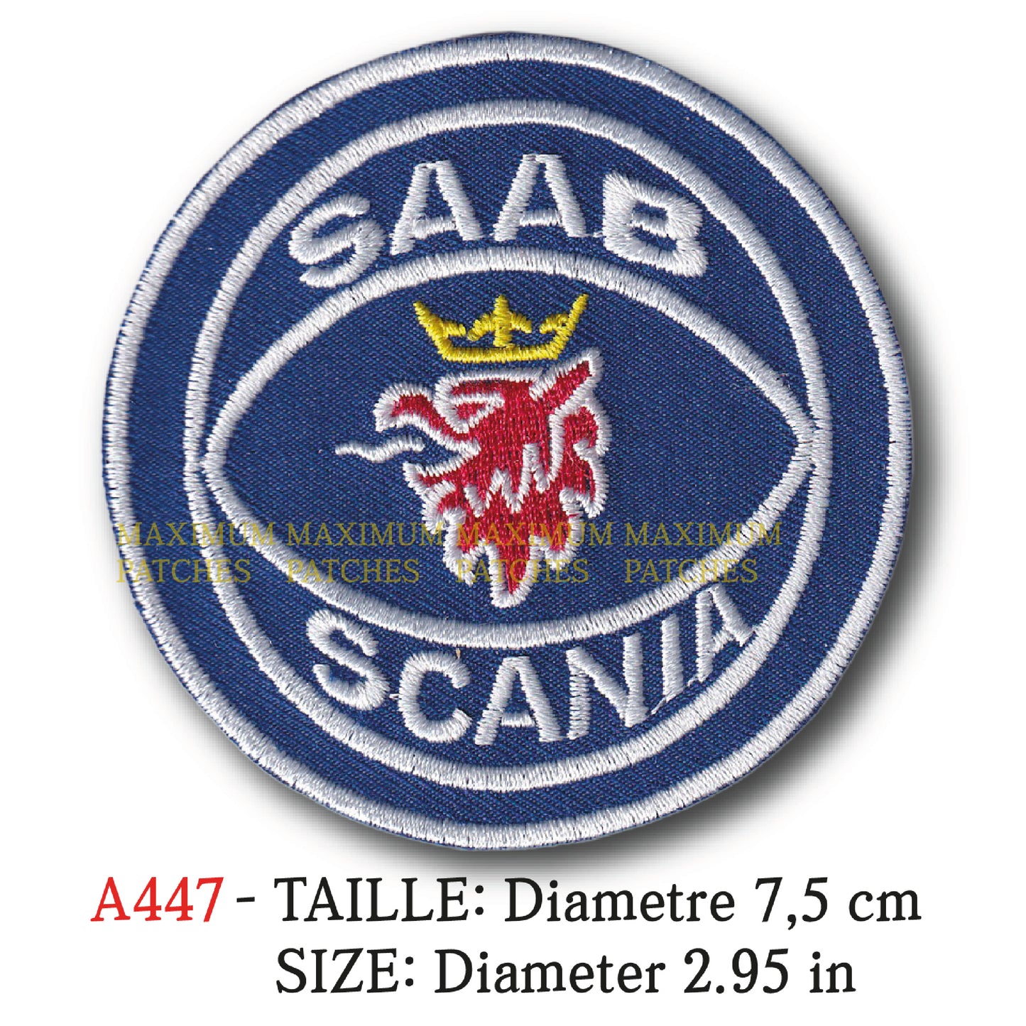 MAXIMUMPATCHES - Diametre 7,5 cm - Ecusson Patch Brodé Thermocollant - Camion Semi-Remorque Poid Lourd Publicité Marque Logo Saab Scania