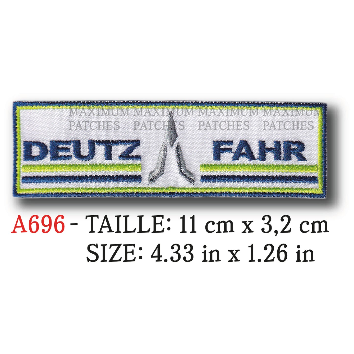 MAXIMUMPATCHES - Ecusson Patch Brodé Thermocollant - 11 cm x 3,2 cm - Tracteur Agricole Allemand Marque Logo Rétro Vintage