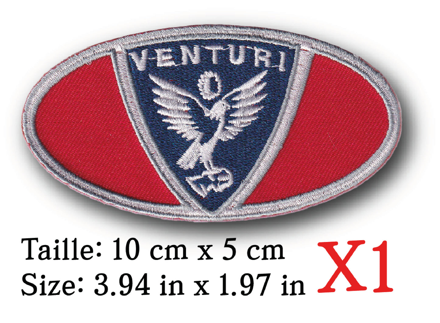 MAXIMUMPATCHES - Ecusson Patch Brodé Thermocollant - 10 cm x 5 cm - Automobile France Venturi