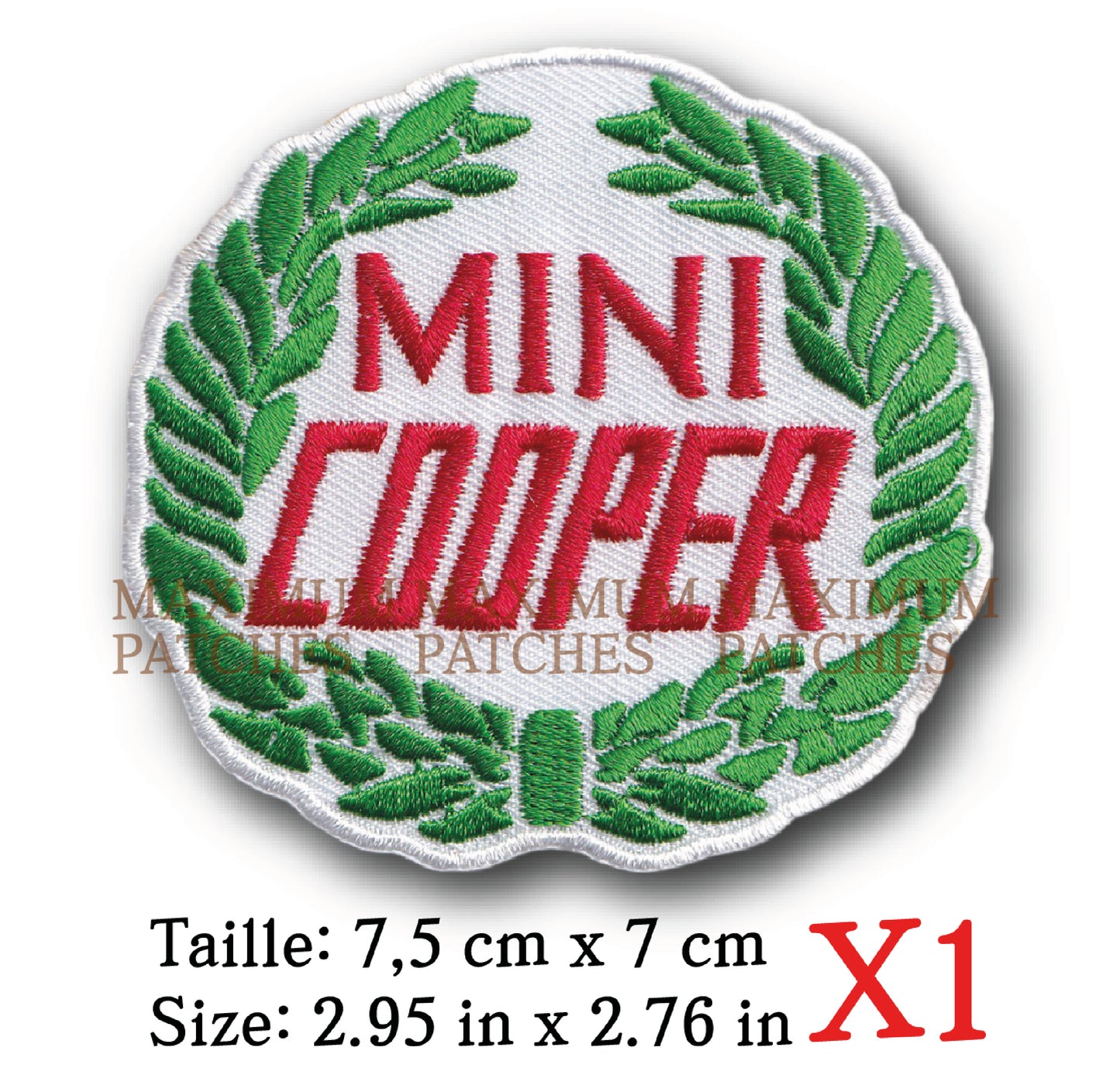 MAXIMUMPATCHES - Ecusson Patch Brodé Thermocollant - 7,5 cm x 7 cm - Automobile Moto Voiture Rétro Vintage Mini Cooper