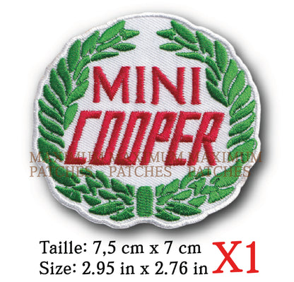 MAXIMUMPATCHES - Ecusson Patch Brodé Thermocollant - 7,5 cm x 7 cm - Automobile Moto Voiture Rétro Vintage Mini Cooper