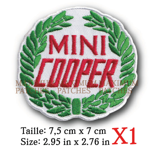 MAXIMUMPATCHES - Ecusson Patch Brodé Thermocollant - 7,5 cm x 7 cm - Automobile Moto Voiture Rétro Vintage Mini Cooper