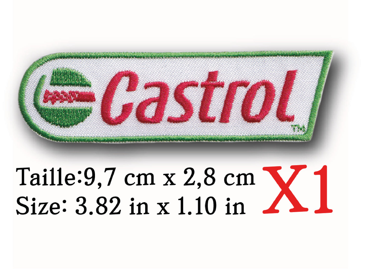 MAXIMUMPATCHES - Ecusson Patch Brodé Thermocollant - 9,7 cm x 2,8 cm - Combinaison Pilote Station Service Course Automobile Rétro Vintage Castrol