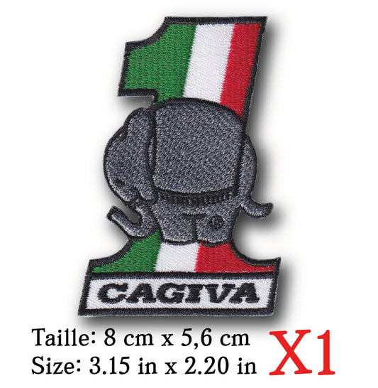 MAXIMUMPATCHES - Ecusson Patch Brodé Thermocollant - 8 cm x 5,6 cm - Automobile Moto Voiture Rétro Vintage Cagiva