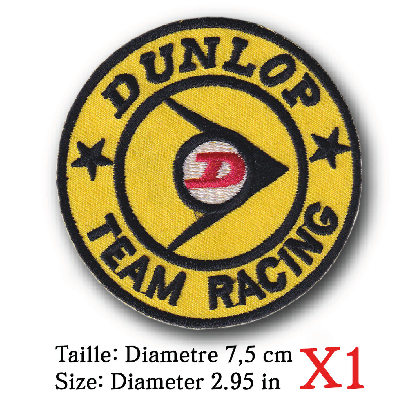 MAXIMUMPATCHES - Ecusson Patch Brodé Thermocollant - Diamètre 7,5 cm - Automobile Moto Rétro Vintage Pneumatique Dunlop
