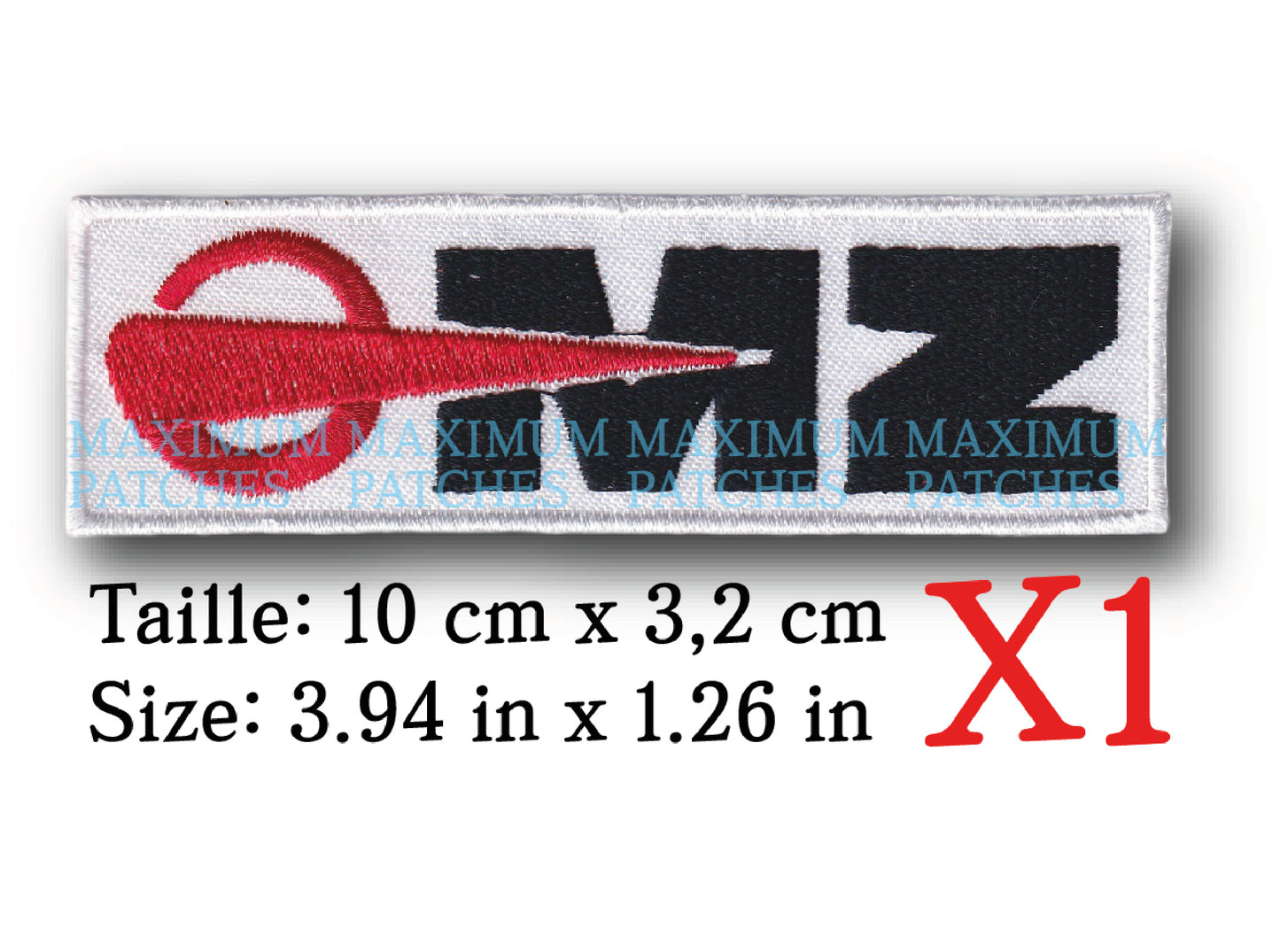 MAXIMUMPATCHES - Ecusson Patch Brodé Thermocollant - 10 cm x 3,2 cm - Automobile Moto Voiture Rétro Vintage Mz