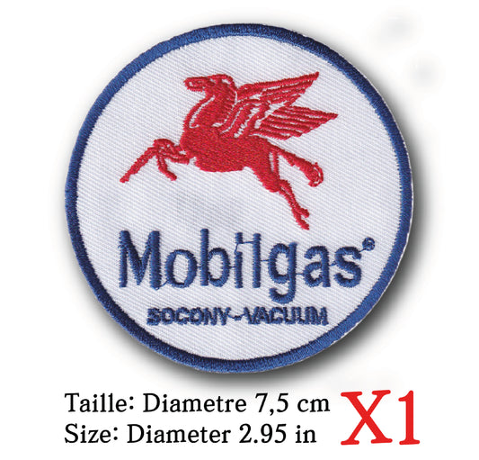 MAXIMUMPATCHES - Ecusson Patch Brodé Thermocollant - Diametre 7,5 cm - Automobile Moto Rétro Vintage Mobilgas