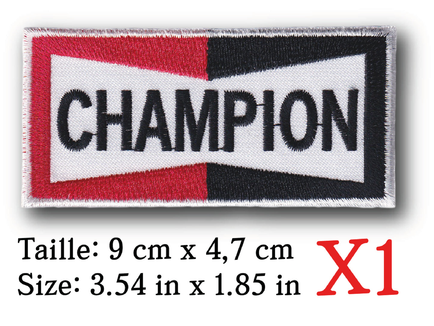 MAXIMUMPATCHES - Ecusson Patch Brodé Thermocollant - 9 cm x 4,7 cm - Automobile Moto Voiture Rétro Vintage Champion Bougie