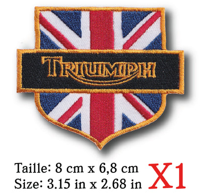 MAXIMUMPATCHES - Ecusson Patch Brodé Thermocollant - 8 cm x 6,8 cm - Automobile Moto Rétro Vintage Triumph