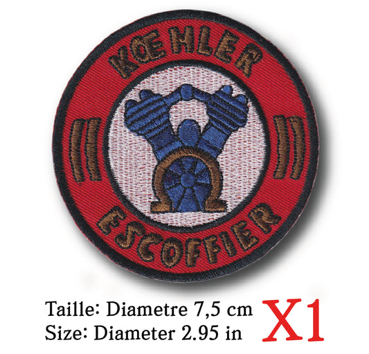 MAXIMUMPATCHES - Diametre 7,5 cm - Ecusson Patch Brodé Thermocollant - Moteur Ancienne Vintage Rétro France Koehler Escoffier