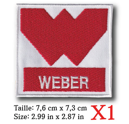 MAXIMUMPATCHES - 7,6 cm x 7,3 cm - Ecusson Patch Brodé Thermocollant - Carburateur Automobile Ancienne Rétro Vintage Publicité Weber