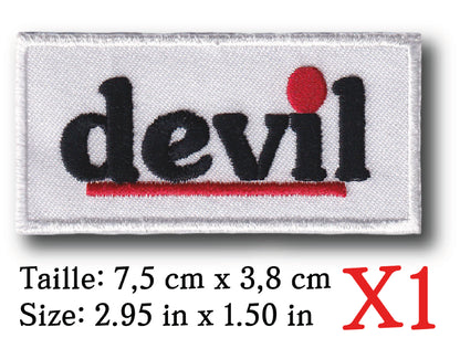 MAXIMUMPATCHES - Ecusson Patch Brodé Thermocollant - 7,5 cm x 3,8 cm - Moto Cyclo Rétro Vintage Pot Échappement Devil