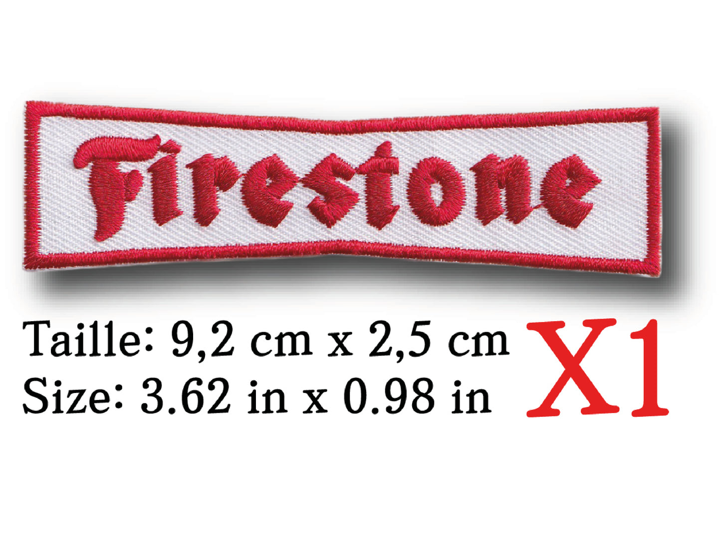 MAXIMUMPATCHES - Ecusson Patch Brodé Thermocollant - 9,2 cm x 2,5 cm - Automobile Moto Rétro Vintage Firestone
