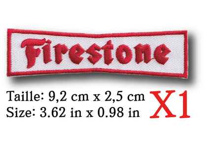 MAXIMUMPATCHES - Ecusson Patch Brodé Thermocollant - 9,2 cm x 2,5 cm - Automobile Moto Rétro Vintage Firestone