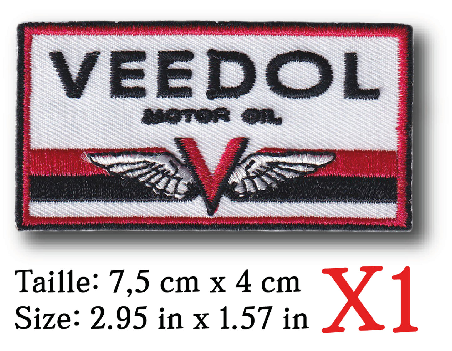 MAXIMUMPATCHES - 7,5 cm x 4 cm - Ecusson Patch Brodé Thermocollant - Huile Lubrifiant Additif Station Service Rétro Vintage Veedol