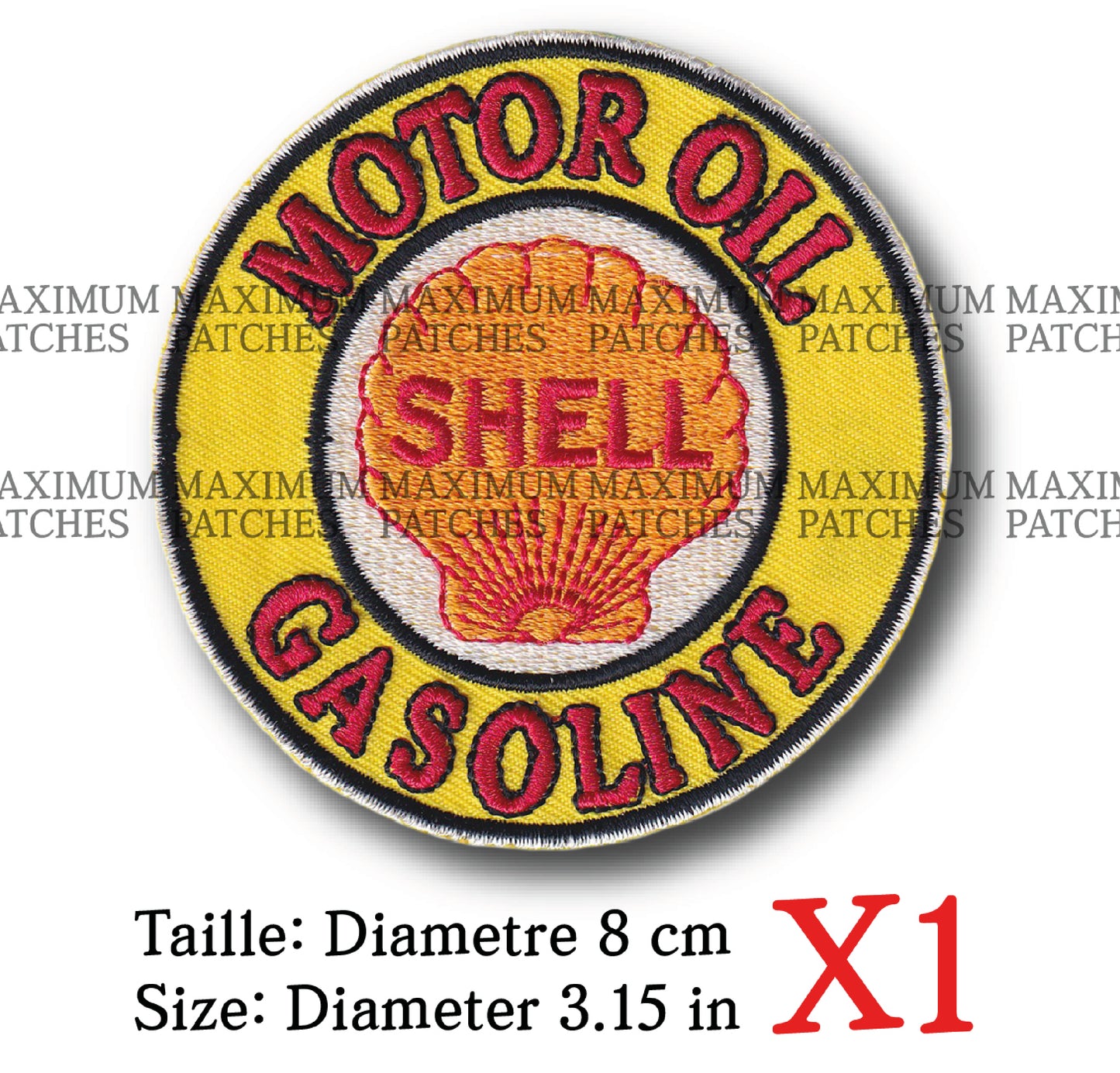 MAXIMUMPATCHES - Ecusson Patch Brodé Thermocollant - Diametre 8 cm - Automobile Moto Avion Motor Oil Gasoline Shell