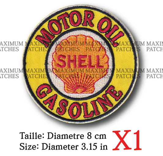 MAXIMUMPATCHES - Ecusson Patch Brodé Thermocollant - Diametre 8 cm - Automobile Moto Avion Motor Oil Gasoline Shell