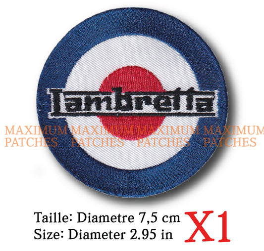 MAXIMUMPATCHES - Ecusson Patch Brodé Thermocollant - Diametre 7,5 cm - Scooter Rétro Lambretta