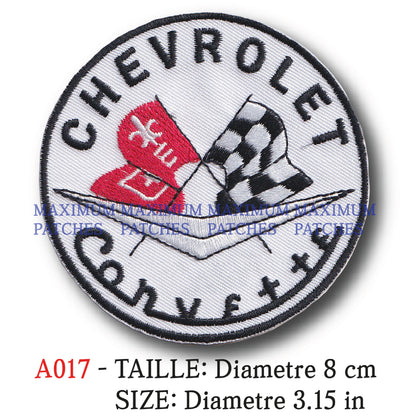 MAXIMUMPATCHES - Ecusson Patch Brodé Thermocollant - Diametre 8 cm - Automobile Voiture Américaine Chevrolet Corvette