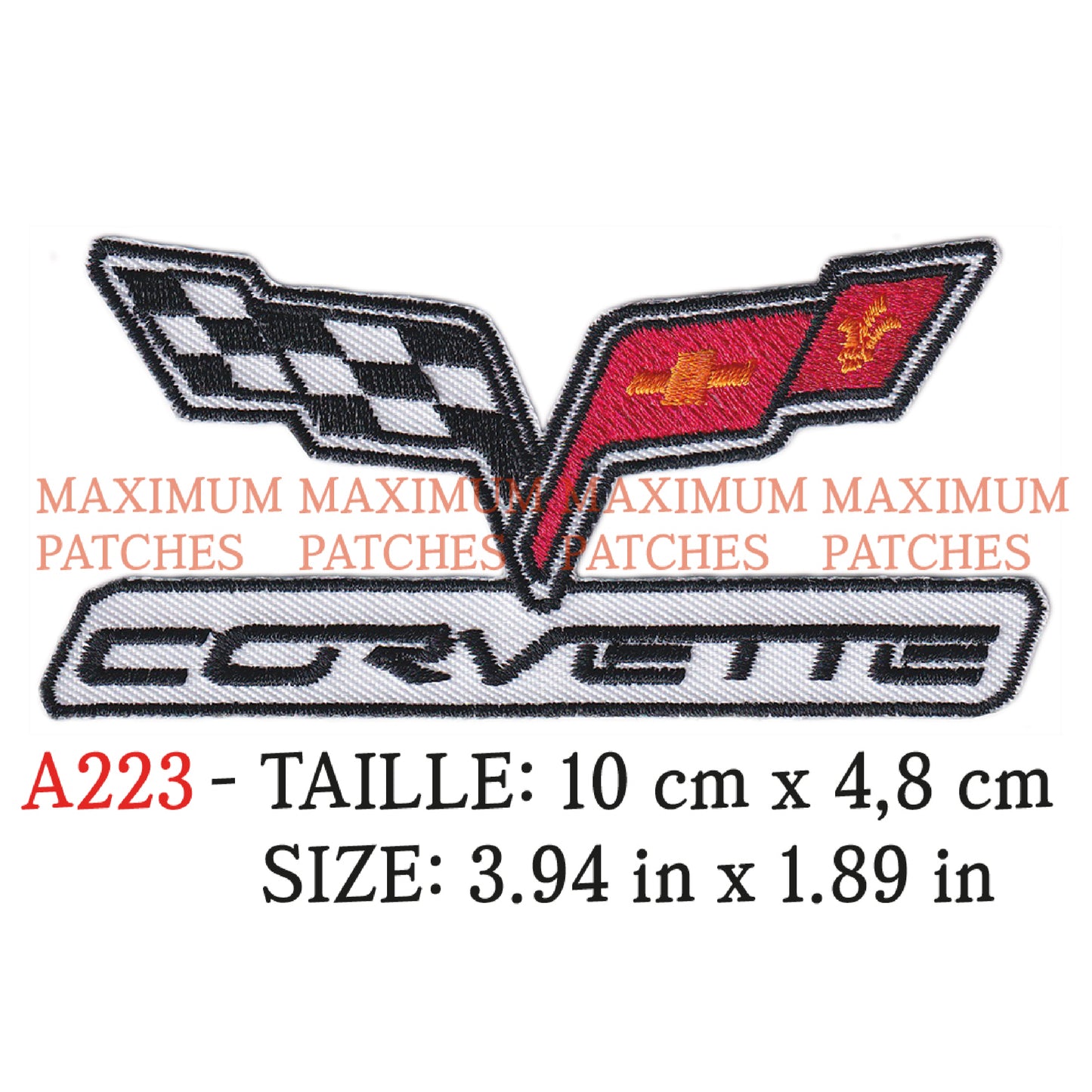 MAXIMUMPATCHES - Ecusson Patch Brodé Thermocollant - 10 cm x 4,8 cm - Voiture Automobile Américaine Rétro Vintage