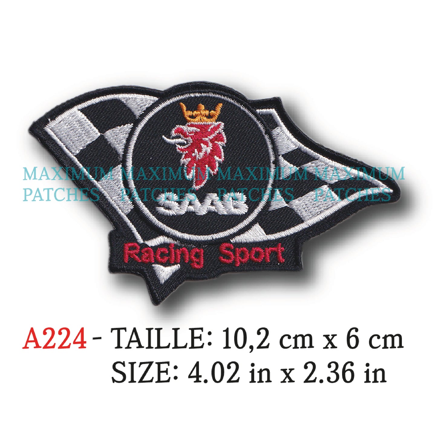MAXIMUMPATCHES - Ecusson Patch Brodé Thermocollant - 10,2 cm x 6 cm - Automobile Suéde Rétro Vintage Saab