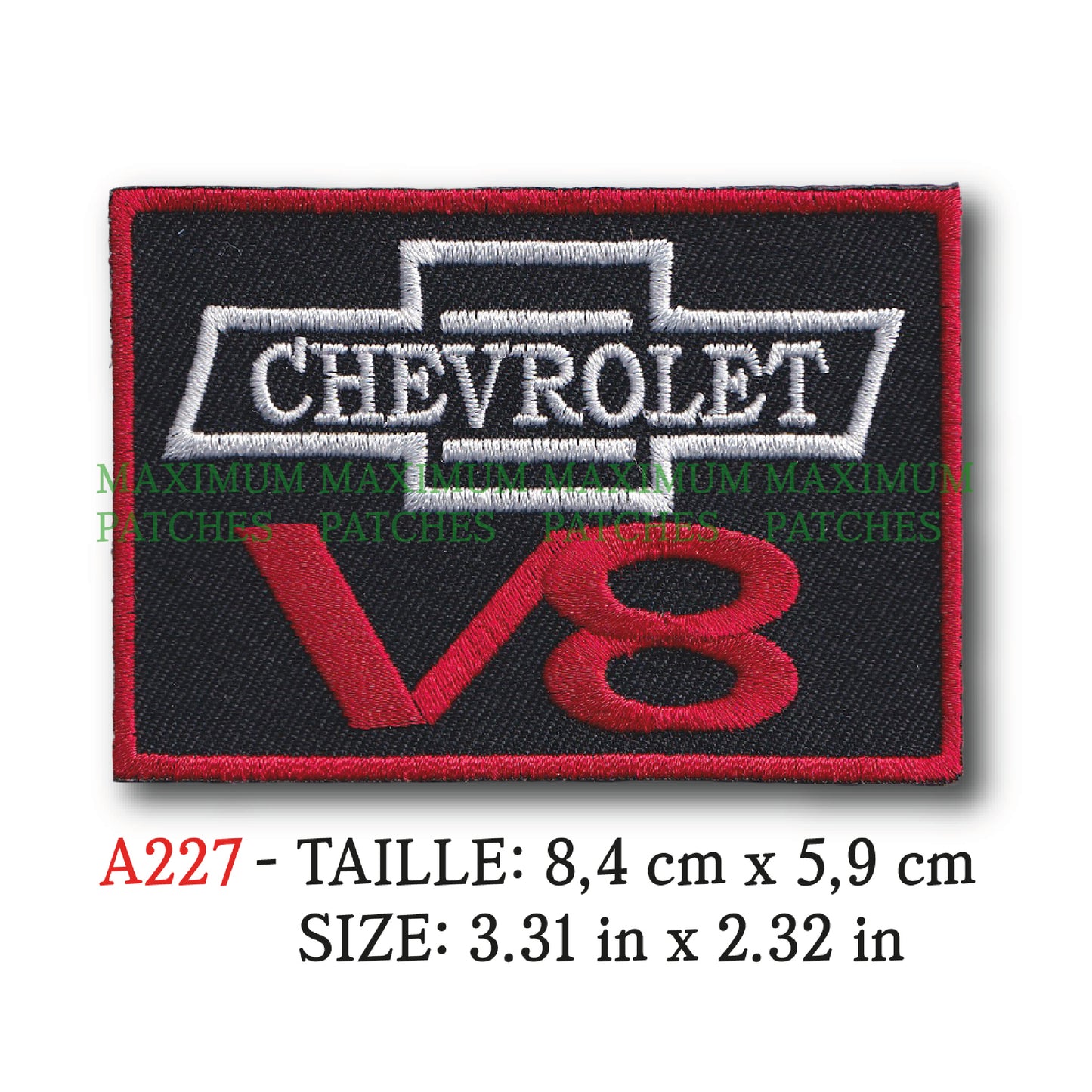 MAXIMUMPATCHES - 8,4 cm x 5,9 cm - Ecusson Patch Brodé Thermocollant - Automobile Usa V8 Chevrolet