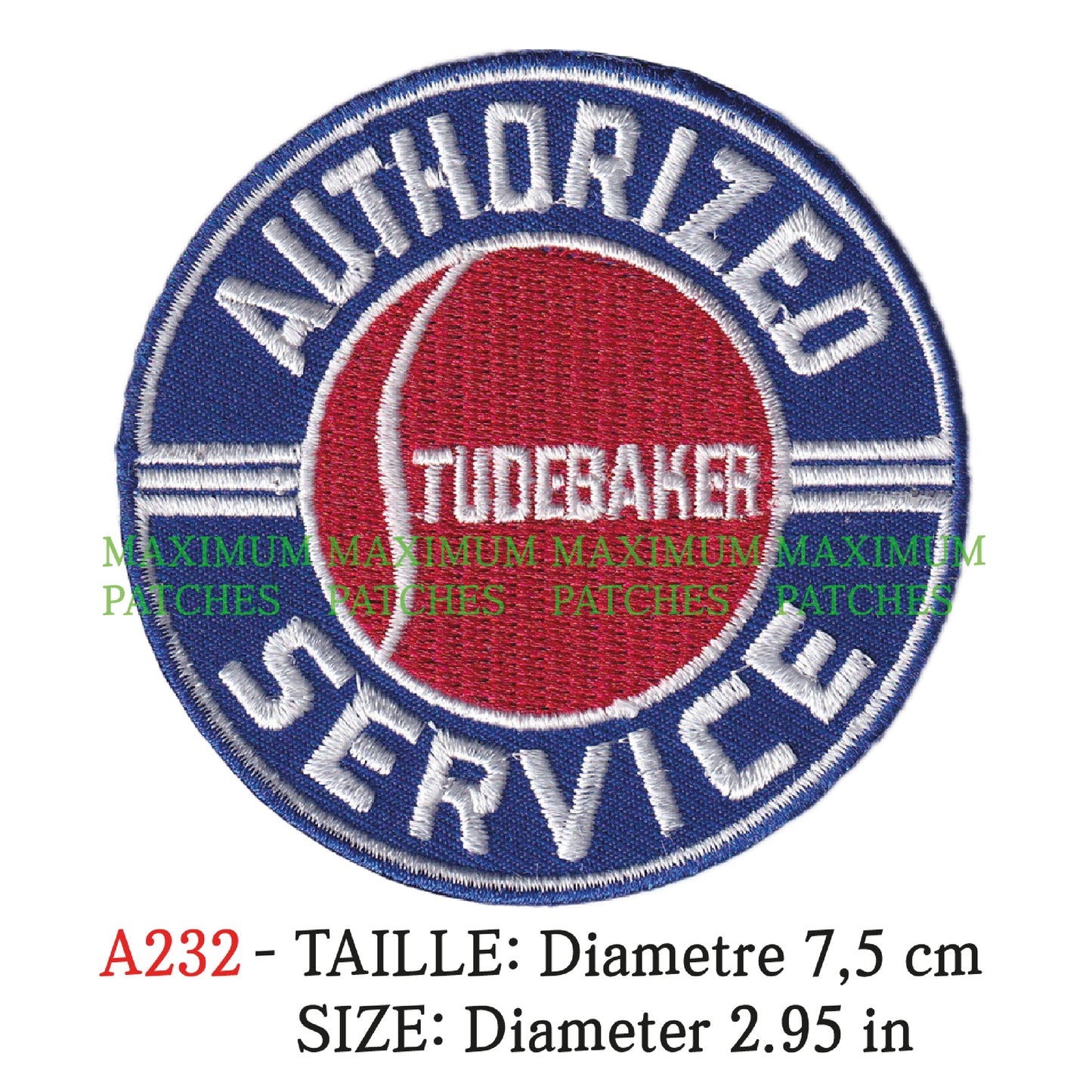 MAXIMUMPATCHES - Diametre 7,5 cm - Ecusson Patch Brodé Thermocollant - Automobile Usa Rétro Vintage Marque Logo Studebacker Service