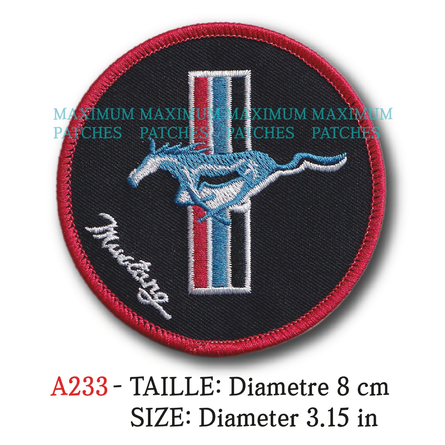 MAXIMUMPATCHES - Diametre 8 cm - Ecusson Patch Brodé Thermocollant - Automobile Usa Pony Car Muscle