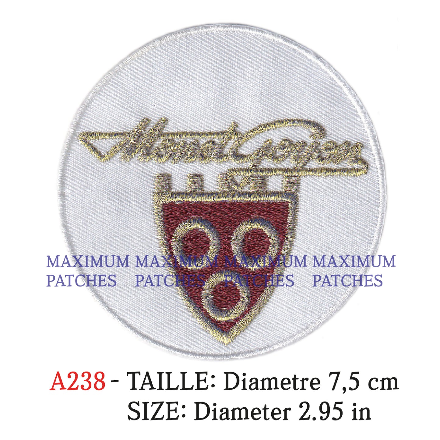 MAXIMUMPATCHES - Diametre 7,5 cm - Ecusson Patch Brodé Thermocollant - Moto France Rétro Vintage Publicité Monet Goyon