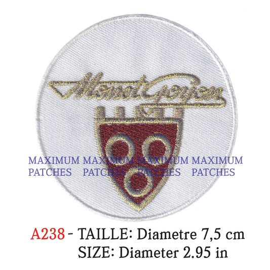 MAXIMUMPATCHES - Diametre 7,5 cm - Ecusson Patch Brodé Thermocollant - Moto France Rétro Vintage Publicité Monet Goyon