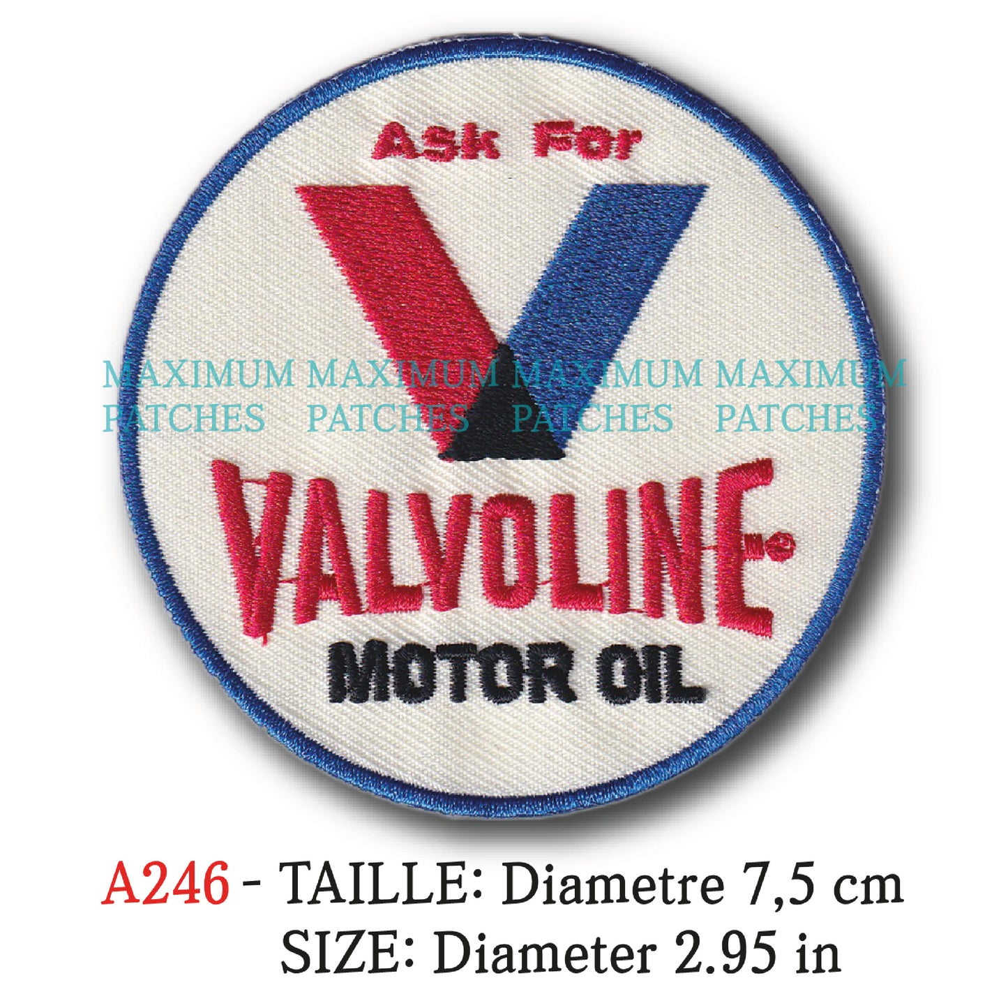 MAXIMUMPATCHES - Ecusson Patch Brodé Thermocollant - Diametre 7,5 cm - Course Automobile Rétro Vintage Valvoline