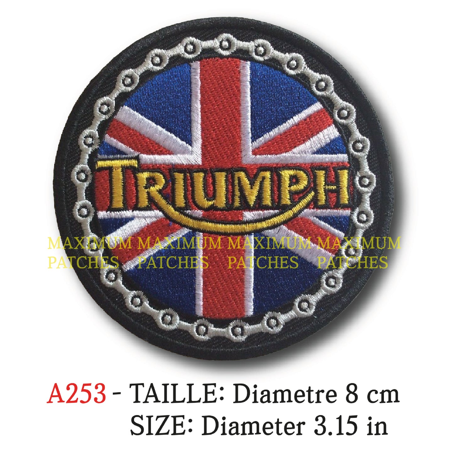 MAXIMUMPATCHES - Ecusson Patch Brodé Thermocollant - Diametre 8 cm - Auto Moto Rétro Vintage Angleterre Britannique Triumph