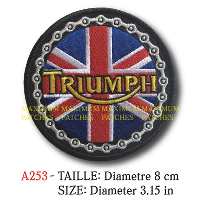 MAXIMUMPATCHES - Ecusson Patch Brodé Thermocollant - Diametre 8 cm - Auto Moto Rétro Vintage Angleterre Britannique Triumph