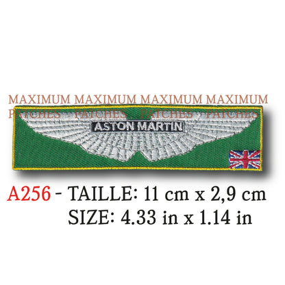 MAXIMUMPATCHES - Ecusson Patch Brodé Thermocollant - 11 cm x 2,9 cm - Automobile Moto Rétro Vintage Aston Martin