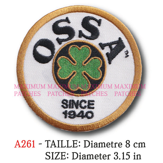 MAXIMUMPATCHES - Ecusson Patch Brodé Therrmocollant - Diamètre 8 cm - Moto Espagne Trial Cross Rétro Vintage Ossa