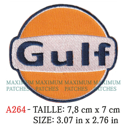 MAXIMUMPATCHES - Ecusson Patch Brodé Thermocollant - 7,8 cm x 7 cm - Voiture Automobile Course Rétro Vintage Gulf