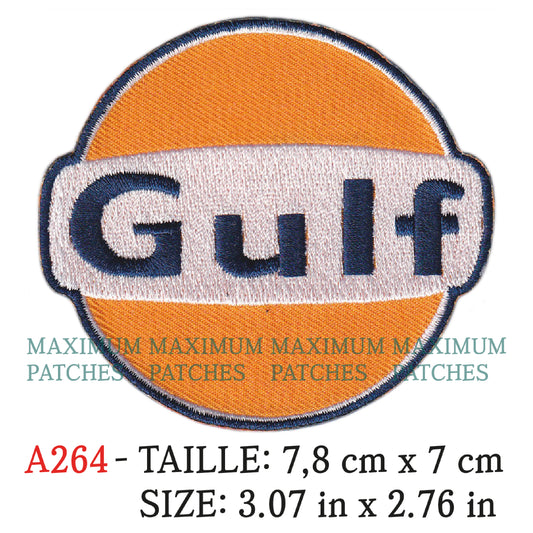 MAXIMUMPATCHES - Ecusson Patch Brodé Thermocollant - 7,8 cm x 7 cm - Voiture Automobile Course Rétro Vintage Gulf