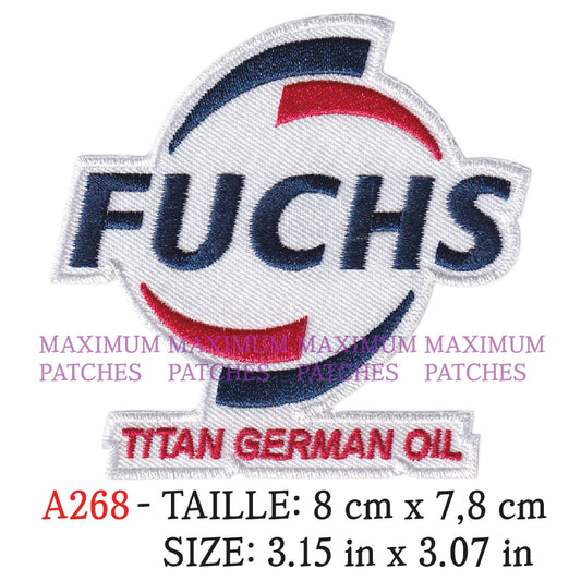 MAXIMUMPATCHES - 8 cm x 7,8 cm - Ecusson Patch Brodé Thermocollant - Huile Lubrifiant Additif Allemand Fuchs