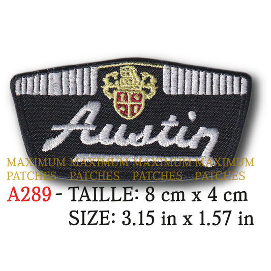 MAXIMUMPATCHES - Ecusson Patch Brodé Thermocollant - 8 cm x 4 cm - Automobile anglais Rétro Vintage Austin
