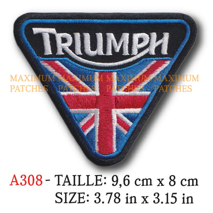 MAXIMUMPATCHES - Ecusson Patch Brodé Thermocollant - 9,6 cm x 8 cm - Moto Anglais Rétro Vintage Triumph