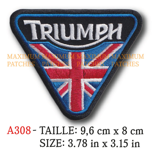 MAXIMUMPATCHES - Ecusson Patch Brodé Thermocollant - 9,6 cm x 8 cm - Moto Anglais Rétro Vintage Triumph