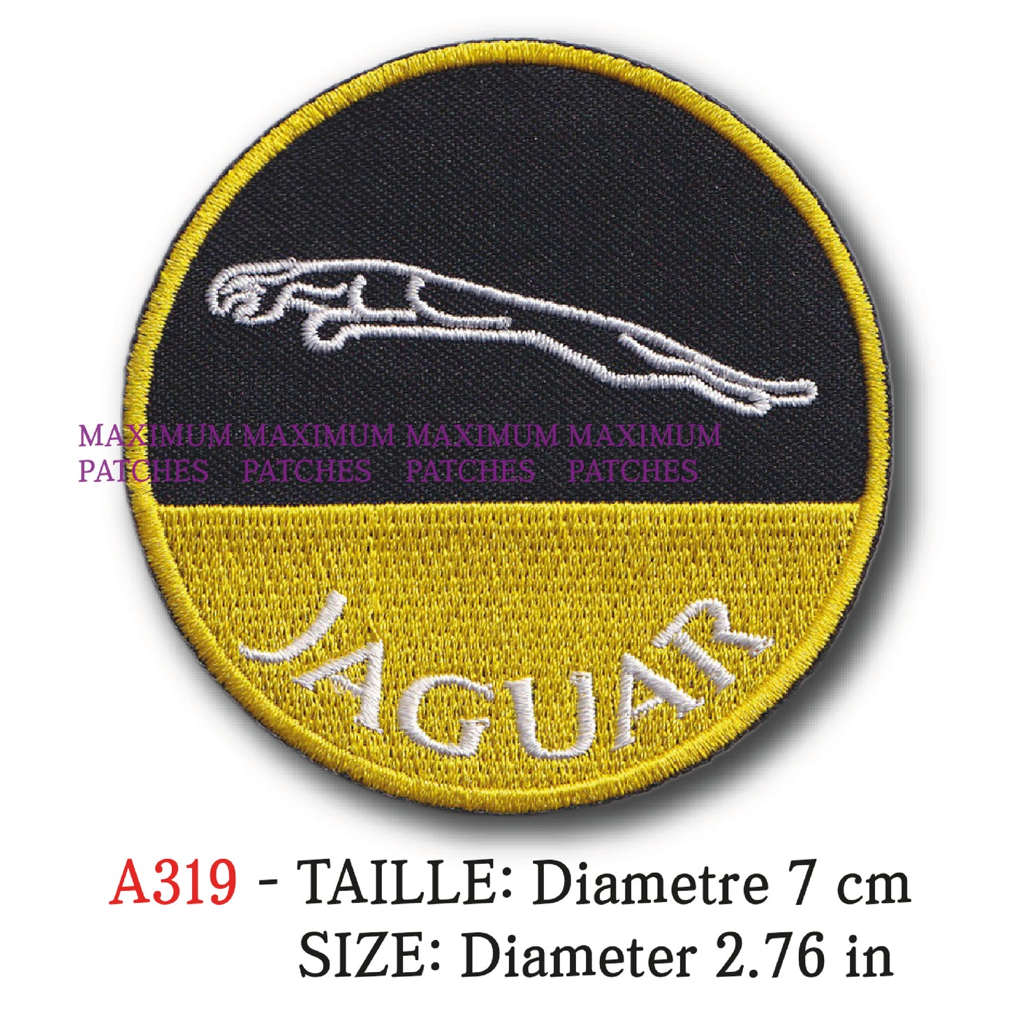 MAXIMUMPATCHES - Diametre 7 cm - Ecusson Patch Brodé Thermocollant - Automobile Publicité Marque Logo Jaguar