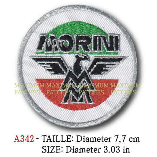 MAXIMUMPATCHES - Diametre 7,7 cm - Ecusson Patch Brodé Thermocollant - Moto Italie Marque Logo Rétro Vintage Morini