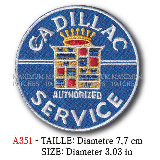 MAXIMUMPATCHES - Diametre 7,7 cm - Ecusson Patch Brodé Thermocollant - Automobile Usa Marque Logo Rétro Vintage Cadillac Service
