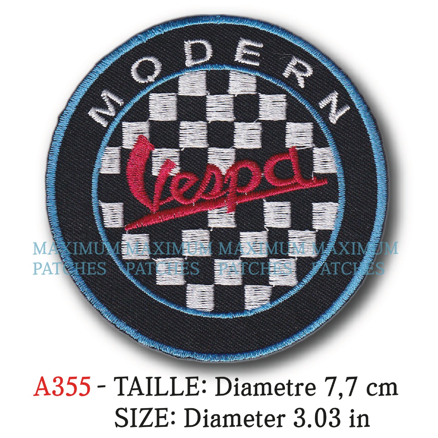 MAXIMUMPATCHES - Diametre 7,7 cm - Ecusson Patch Brodé Thermocollant - Scooter Italie Marque Logo Rétro Vintage