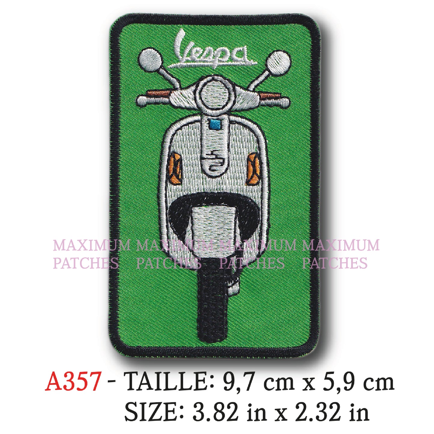 MAXIMUMPATCHES - 9,7 cm x 5,9 cm - Ecusson Patch Brodé Thermocollant - Scooter Italie Marque Logo Rétro Vintage