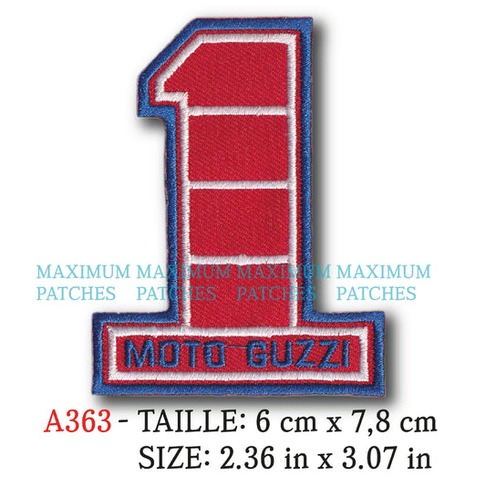 MAXIMUMPATCHES - 6 cm x 7,8 cm - Ecusson Patch Brodé Thermocollant - Moto Italie Marque Logo Rétro Vintage Guzzi
