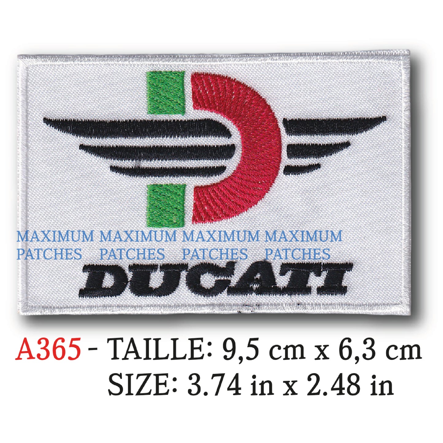 MAXIMUMPATCHES - 9,5 cm x 6,3 cm - Ecusson Patch Brodé Thermocollant - Moto Italie Marque Logo Rétro Vintage Ducati