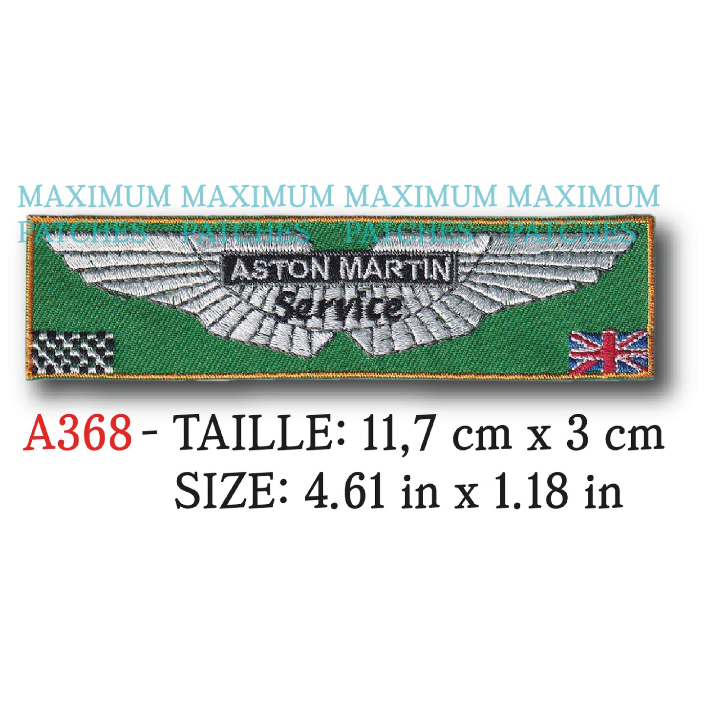 MAXIMUMPATCHES - 11,7 cm x 3 cm - Ecusson Patch Brodé Thermocollant - Automobile Angleterre Uk Marque Logo Rétro Vintage Aston Martin