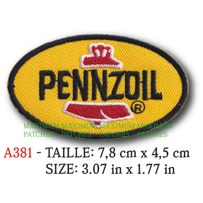 MAXIMUMPATCHES - 7,8 cm x 4,5 cm - Ecusson Patch Brodé Thermocollant - Huile Pétrole Lubrifiant Usa Rétro Vintage Pennzoil